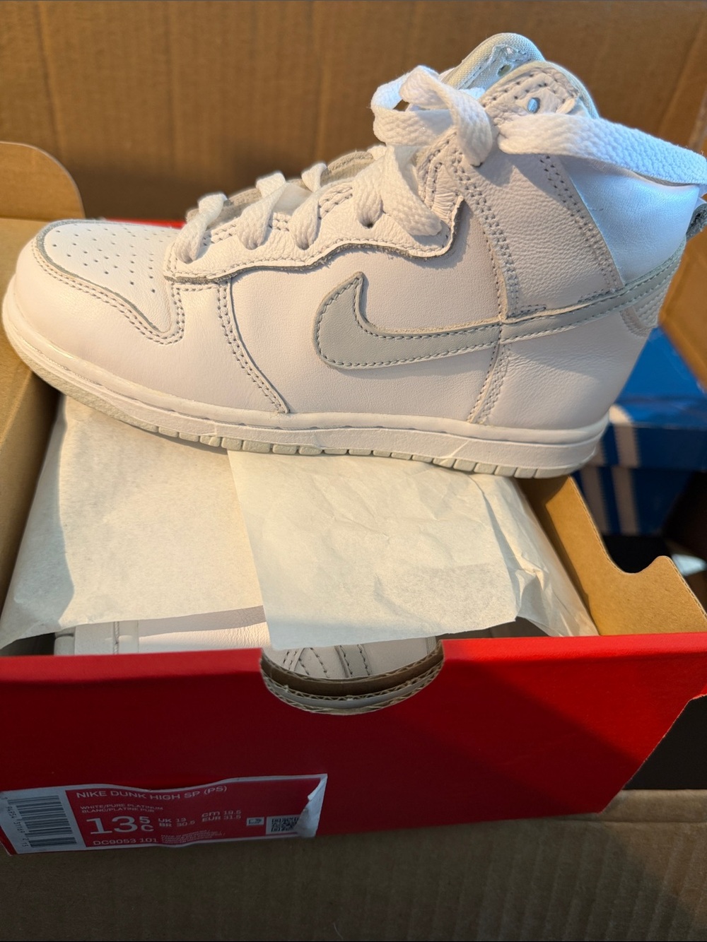 Nike Kids White High-Top Sneakers with Light Gray Swoosh